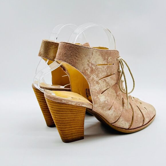 Paul Green Shoes Womens 7.5 Gold Leather Causal Cage Lace Up Open Toe Sandals - Picture 6 of 12